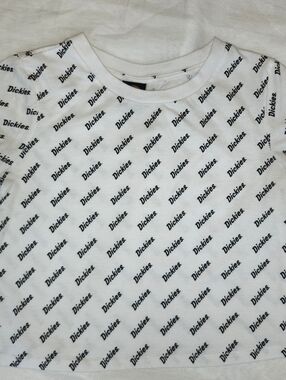 Dickies White Cropped Tee with Black Logo Repeat
